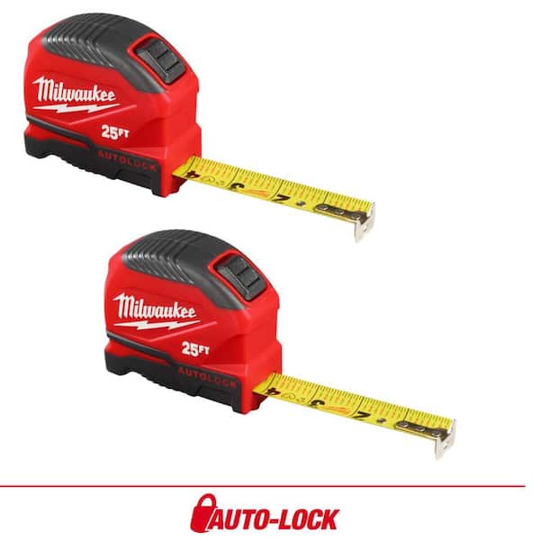 25 ft. Compact Auto Lock Tape Measure with Fractional Scale (2-Pack)