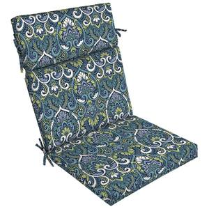 21 in. x 20 in. Outdoor High Back Dining Chair Cushion in Sapphire Aurora Blue Damask