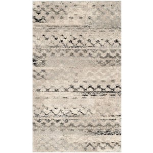 Retro Cream/Grey Doormat 3 ft. x 5 ft. Striped Area Rug