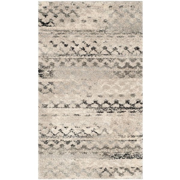 SAFAVIEH Retro Cream/Grey Doormat 3 ft. x 5 ft. Striped Area Rug