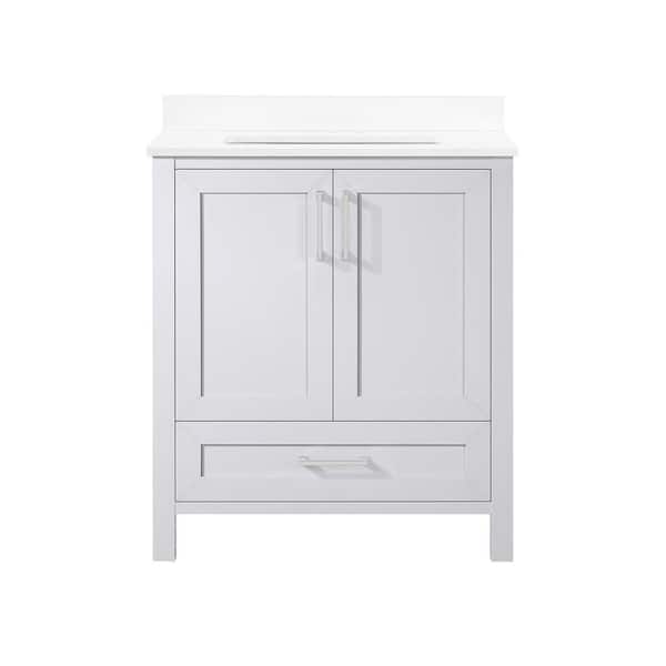 Moorside 30 in. Single Sink Dove Gray Bath Vanity with White Engineered Stone Top (Assembled)