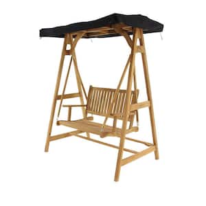 3-Person Brown Teak Wood Traditional Outdoor Swing