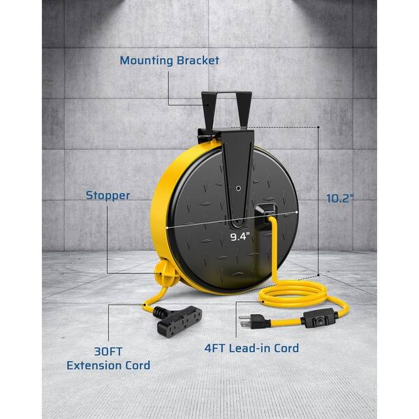 DEWENWILS 30 ft. 16/3 SJTW 10 Amp Retractable Extension Cord Reel