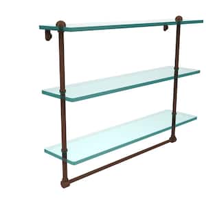 22 in. Triple Tiered Glass Shelf with Integrated Towel Bar in Antique Bronze