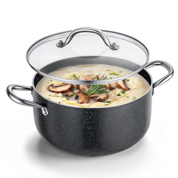 Aluminum Stock Pot, 6 qt. Nonstick Ceramic Coated Pot with Glass Lid, PFOA-Free, PFAS-Free, Compatible with Gas Stoves