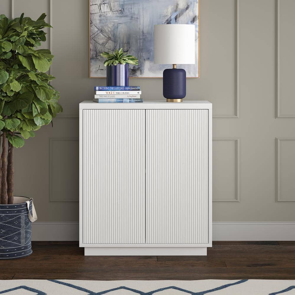 White Ridged Modern Adjustable Shelving Accent Cabinet