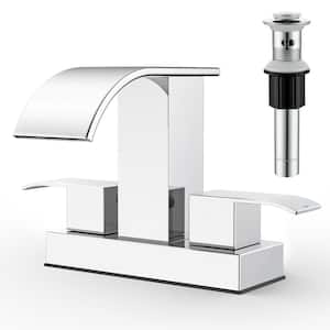 4 in. Centerset Double-Handle Waterfall Spout Bathroom Vessel Sink Faucet with Drain Kit Included in Chrome