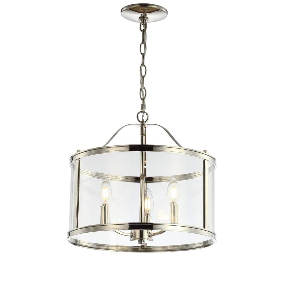 Shiny Nickel and Glass Drum Shade Chandelier