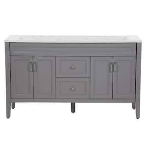Skylark 60 in. W x 19 in. D x 35 in. H Double Sink  Bath Vanity in Sterling Gray with White Cultured Marble Top