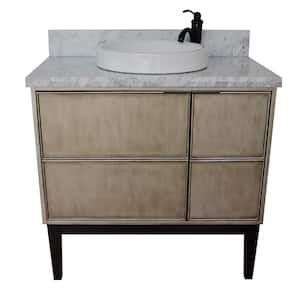Scandi 37 in. W x 22 in. D Bath Vanity in Brown with Marble Vanity Top in White with White Round Basin