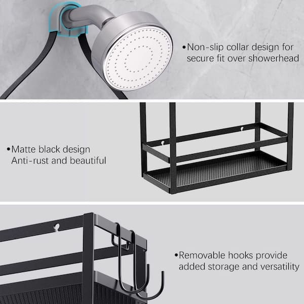 Dracelo Shower Caddy Organizer, Mounting Over Shower Head or Door, Extra Wide Space with Hooks for Razorsand in Black