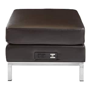 Espresso Faux Leather Ottoman Modular Component with Chrome Base and AC/USB 3.0 Charging Station