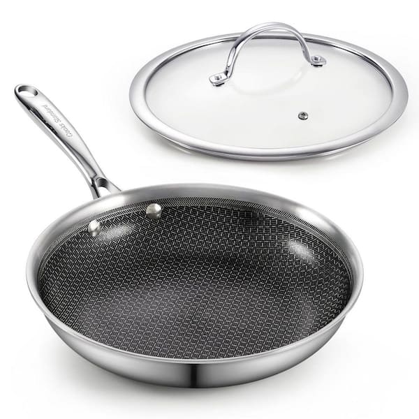 10-Inch Multi-Ply Clad Stainless Steel Hybrid Nonstick Frying Pan with Tempered Glass Lid