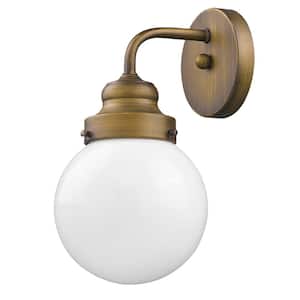 Portsmith 1-Light Raw Brass Sconce with White Globe Shade