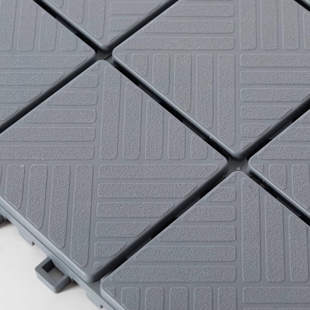 Gray Plastic Interlocking Square Outdoor Deck Tiles with Water Protection