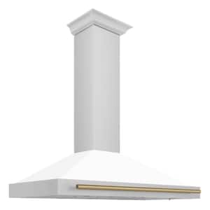 Autograph Edition 48 in. 400 CFM Ducted Vent Wall Mount Range Hood in Stainless Steel, White Matte & Champagne Bronze
