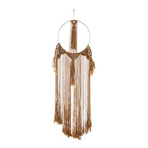 Fabric Brown Intricately Weaved Macrame Wall Decor with Beaded Fringe Tassels