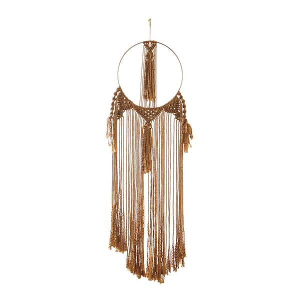 Litton Lane Fabric Brown Intricately Weaved Macrame Wall Decor with Beaded Fringe Tassels