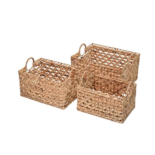 happimess Quinn 17.72 in. x 11.42 in. Metal/Hyacinth Rectangular Storage Decorative Baskets with Handles, Natural (Set of 3)