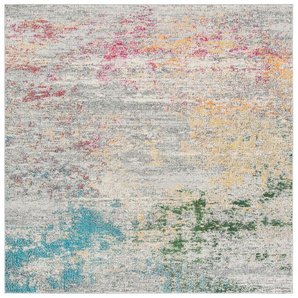 Gray and Gold Abstract Distressed 11' Square Area Rug