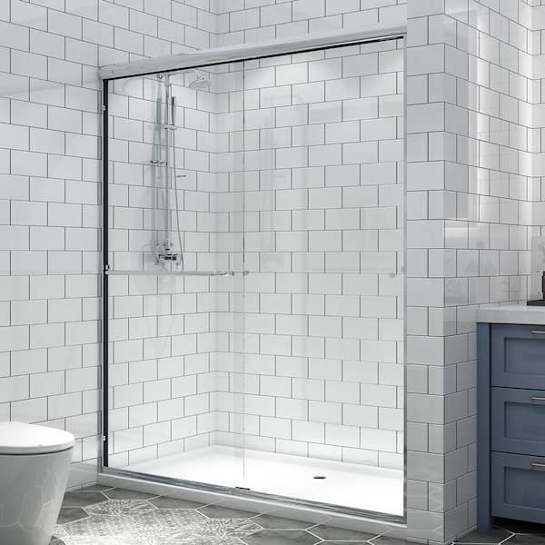 Unbranded 60 in. W x 70 in. H Sliding Framed Shower Door in Chrome with Clear Glass