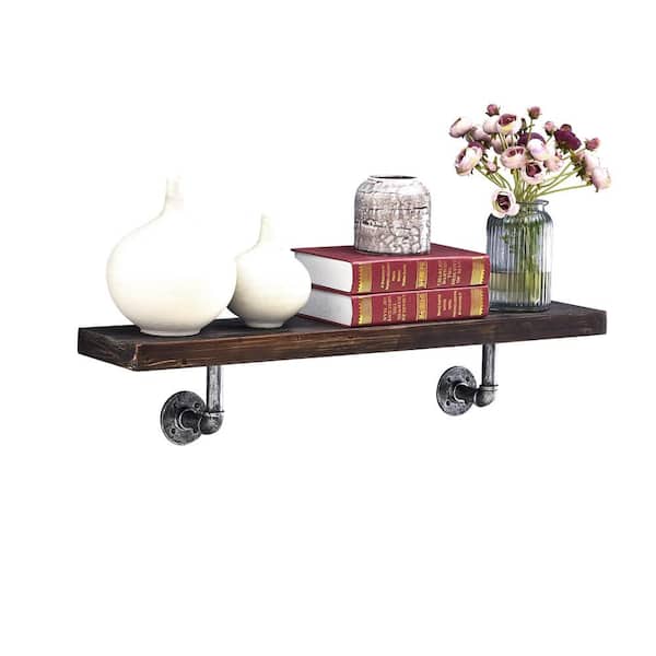 DANYA B 36 in. x 7 in. Floating Pipe Industrial Ebony Rustic Wall Mount Decorative Shelf