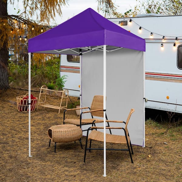 COOS BAY 5 ft. x 5 ft. Purple Pop Up Canopy Tent with Carry Bag, Removable Sidewall and Mesh Pocket, Instant Shelter Tent