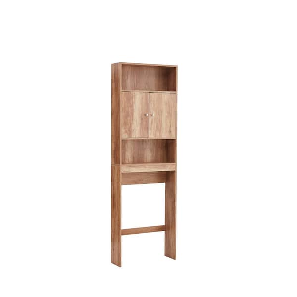 Sarlai 25 in. W x 77 in. H x 7.9 in. D Yellow Brown Over The Toilet Storage Space Saver Cabinet with Shelves and Doors