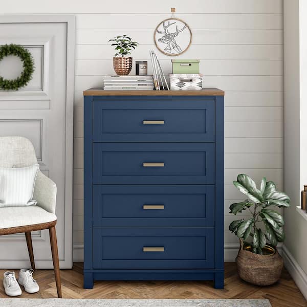 Ameriwood Home Charleswood 4-Drawer Dresser, Navy with Walnut top