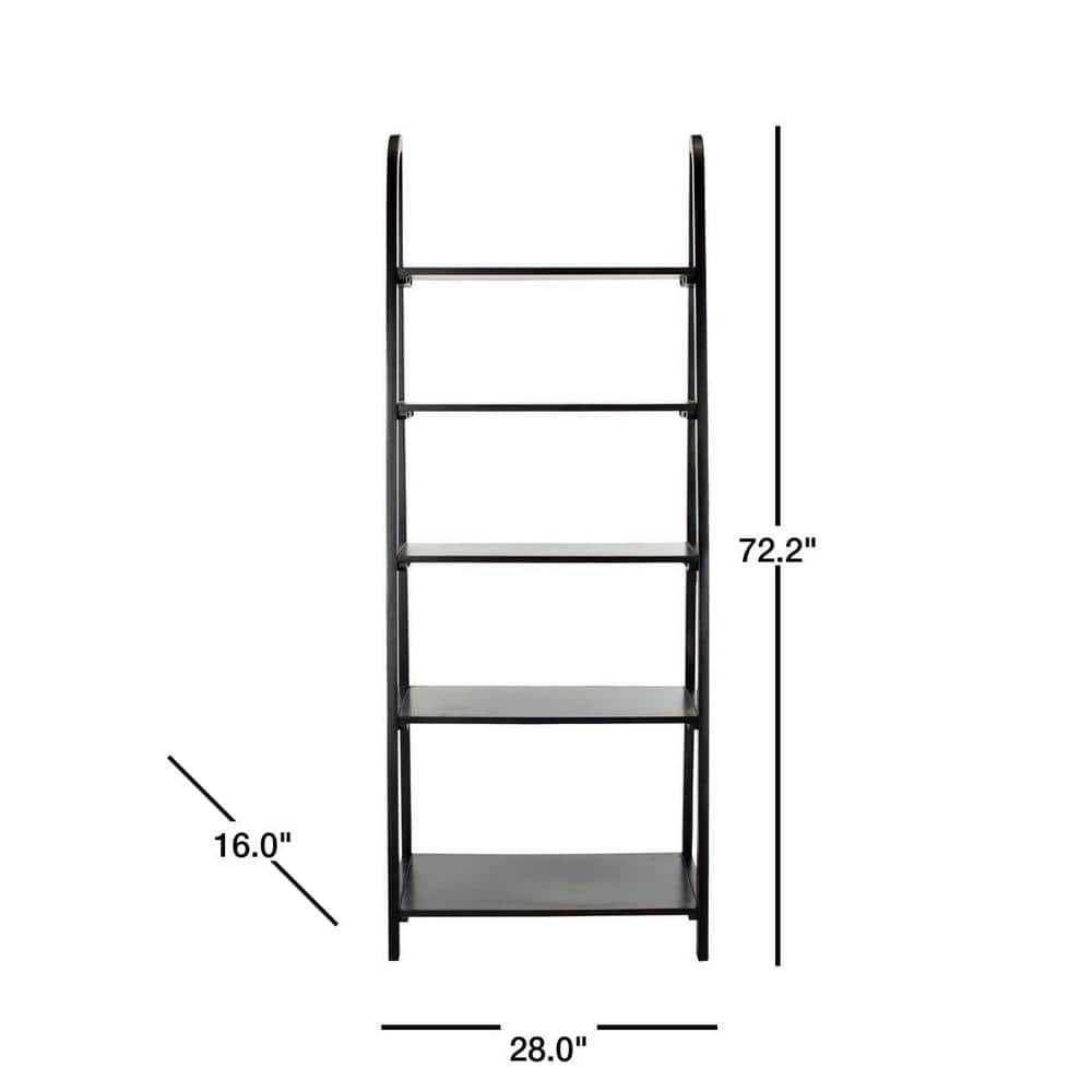 Transitional Black Wood 5-Tier Ladder Bookshelf
