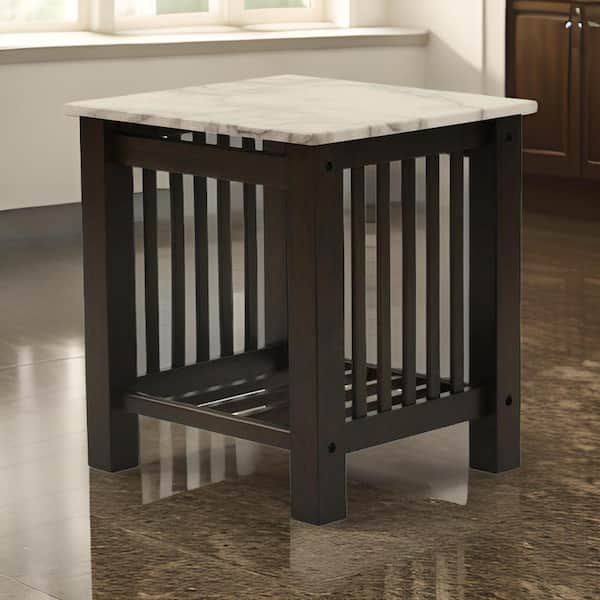 Benjara 26 in. Brown and White Square Marble End Table with Bottom Shelf