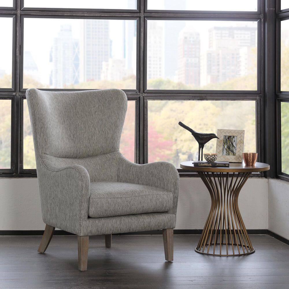 Elegant Gray Swoop Wing Accent Chair with Solid Wood Legs