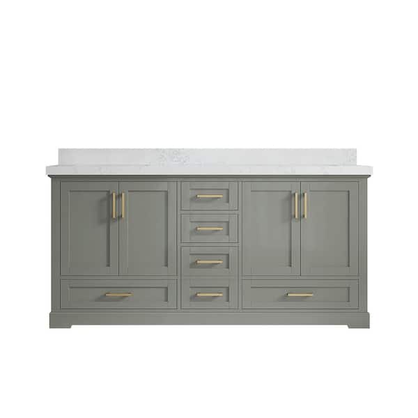 Boston 72 in. W x 22 in. D x 36 in. H Double Sink Bath Vanity in Evergreen with 2 in. Empira Quartz Top