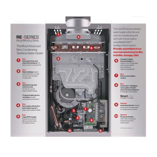 Rinnai High Efficiency Non-Condensing Smart-Circ 7.9 GPM Residential  199,000 BTU Exterior Natural Gas Tankless Water Heater REP199eN - The Home  Depot