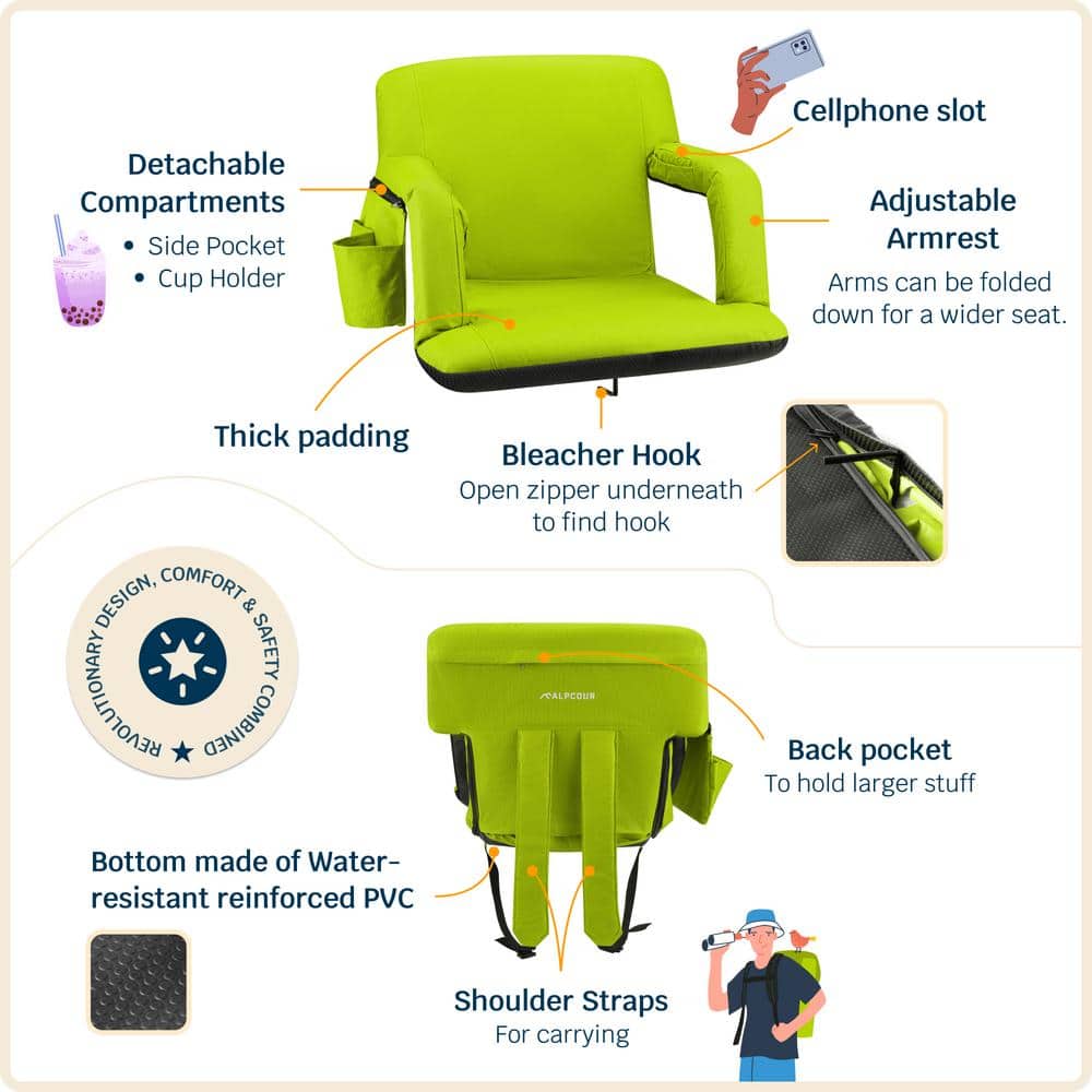 Alpcour Lime Green 21" Reclining Stadium Seat with Armrests