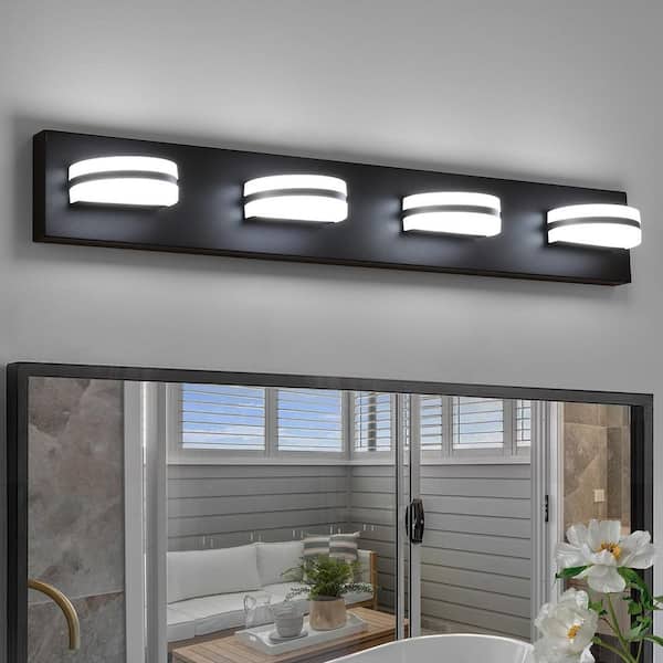 30 in. 4-Light Black LED Vanity Light with 360° Up and Down Dimmable 5500K Daylight