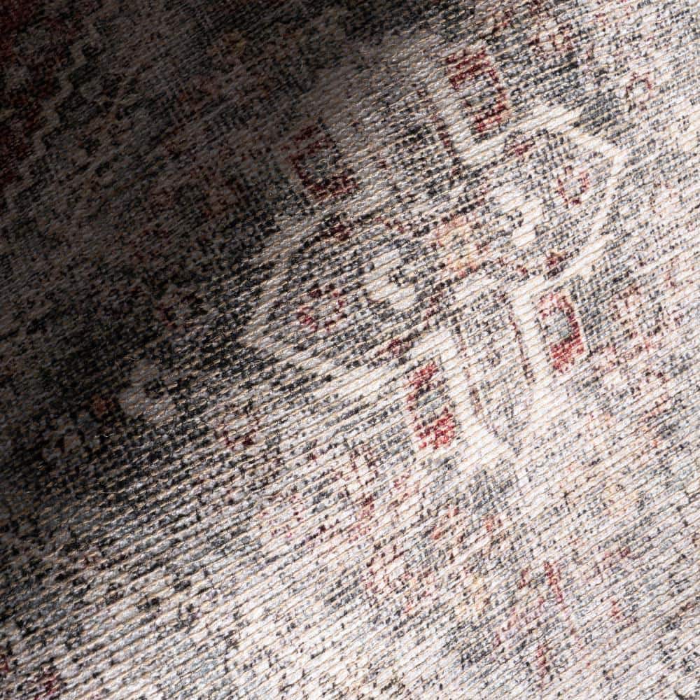 Gray and Burgundy Synthetic Rectangular Area Rug, 7' 10" x 10'