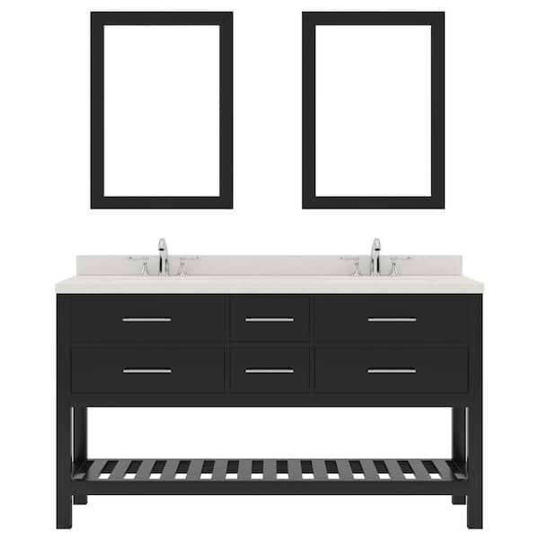 Virtu USA Caroline Estate 60 in. W x 22 in. D x 35 in. H Double Sink Bath Vanity in Espresso with Quartz Top and Mirror