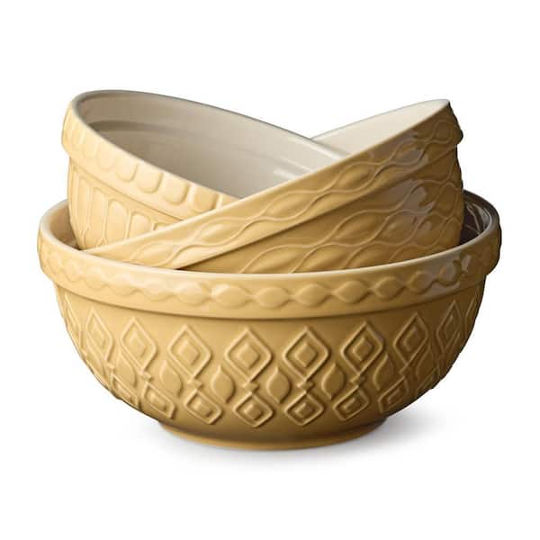 136 fl. oz. Beige Vintage Farm Stoneware Mixing Bowl (Set of 3)
