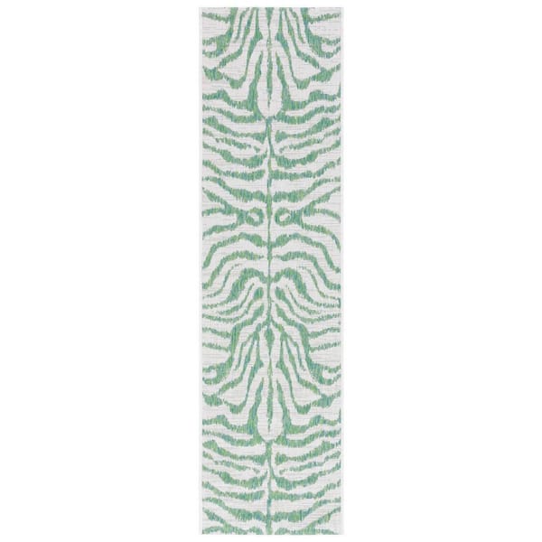 SAFAVIEH Courtyard Ivory/Green 2 ft. x 8 ft. Zebra Indoor/Outdoor Runner Rug