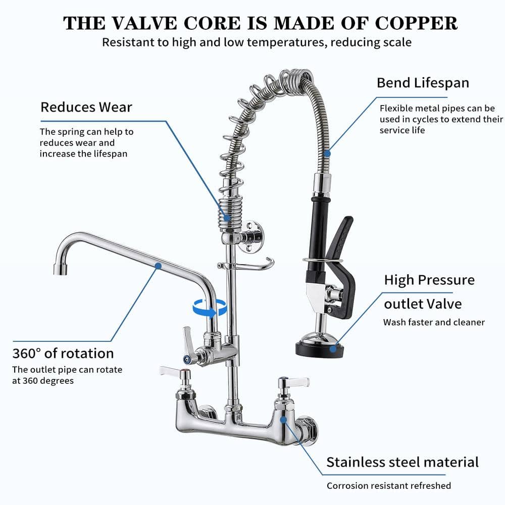 Polished Chrome High-Arc Commercial Kitchen Faucet with Pull-out Spray