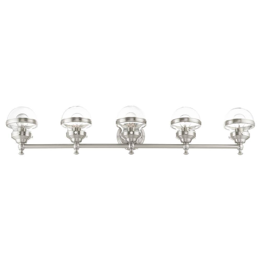 Oldwick Brushed Nickel 5-Light Vanity with Hand Blown Glass