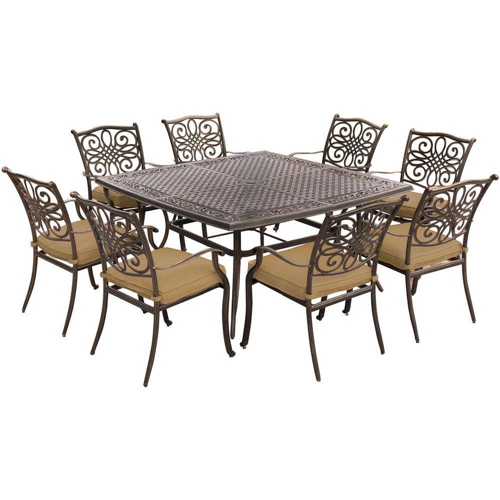 Bronze Aluminum 9-Piece Outdoor Dining Set with Natural Oat Cushions