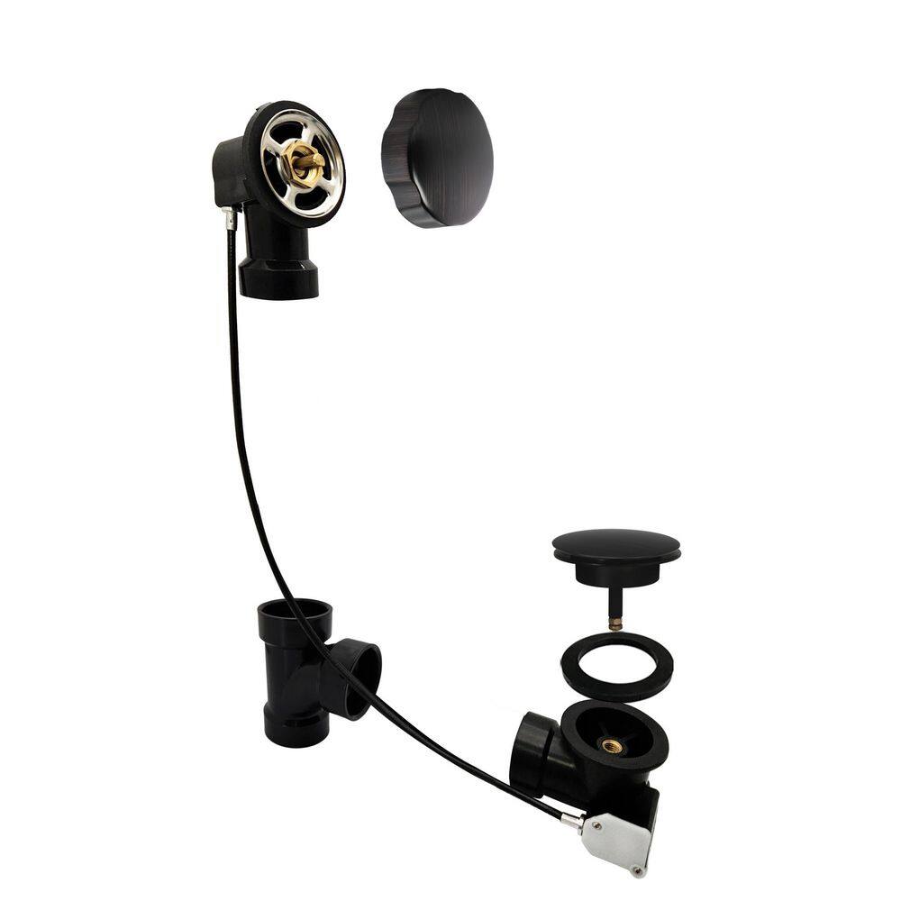 27 in. Cable Drive Bath Drain Trim with Rotary Overflow Cover, Pop-Up Stopper-Sch. 40 ABS Fittings, Antique Bronze