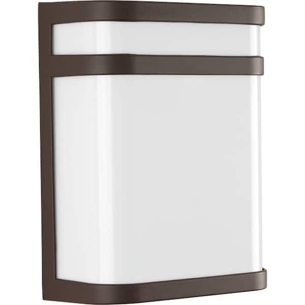 Progress Lighting Valera LED Collection 1-Light Architectural Bronze Matte White Acrylic Shade Modern Outdoor Medium Wall Lantern Light