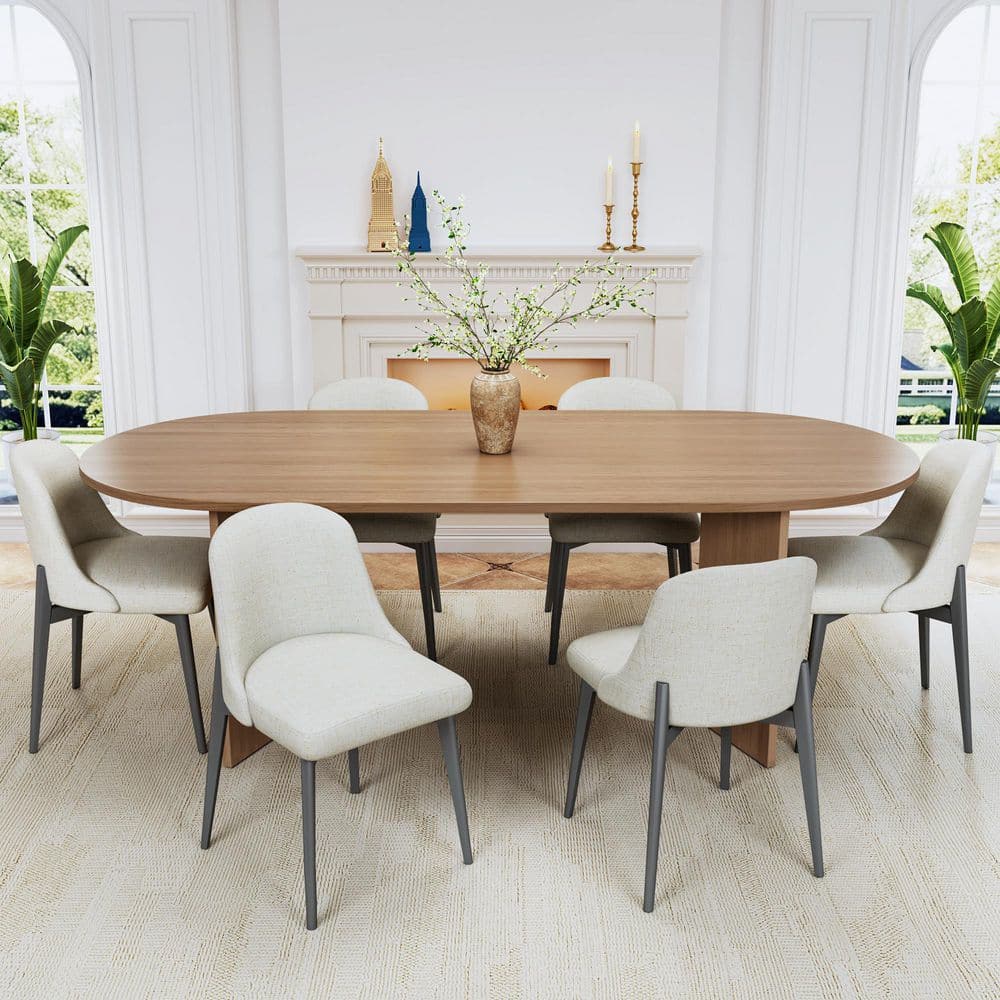 Lirago 7-Pieces Natural Oval Wood Top Dining Table Set 6 Seats