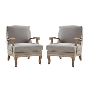 Quentin Grey Farmhouse Wooden Upholstered Arm Chair with Wooden Legs and Foot Pads Protecting the Floor (Set of 2)