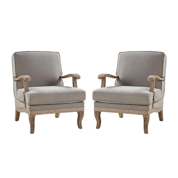 JAYDEN CREATION Quentin 28 in. Farmhouse Gray Upholstered Polyester Arm Chair with Wooden Legs (Set of 2)