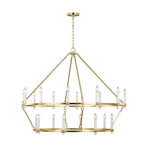 Marston 45 in. W x 37.25 in. H 20-Light Burnished Brass Indoor Dimmable 2-Tier Large Chandelier with No Bulbs Included