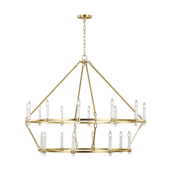 Marston 45 in. W x 37.25 in. H 20-Light Burnished Brass Indoor Dimmable 2-Tier Large Chandelier with No Bulbs Included